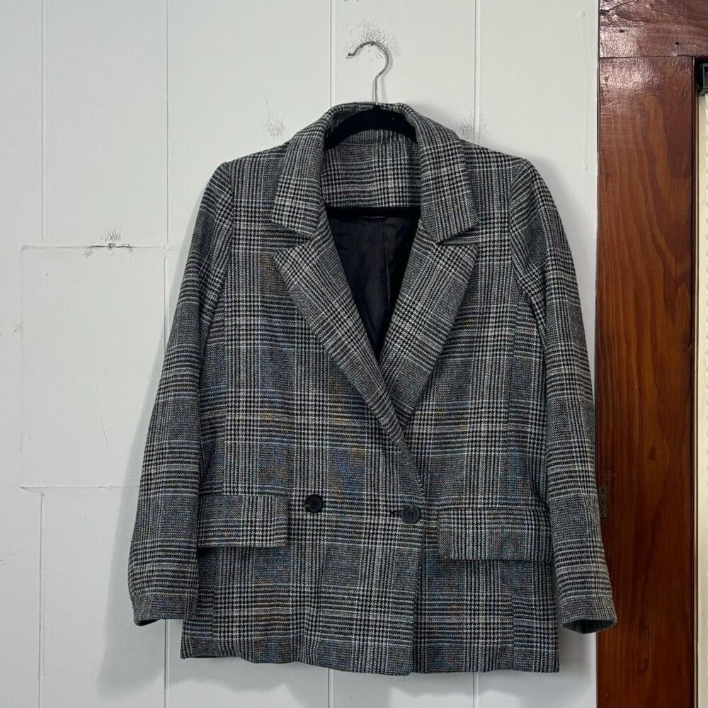 Mink Design Grey Glen Plaid Double Breasted Blazer Jacket Size‎ Medium